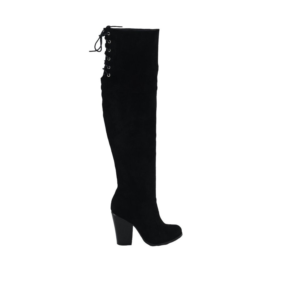 Chase & Chloe Max-2 Women's Over The Knee Thigh High Suede Chunky Heel Boots - Picture 2 of 4